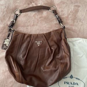 BR4519 Prada Soft Calf Hobo Brown Purse